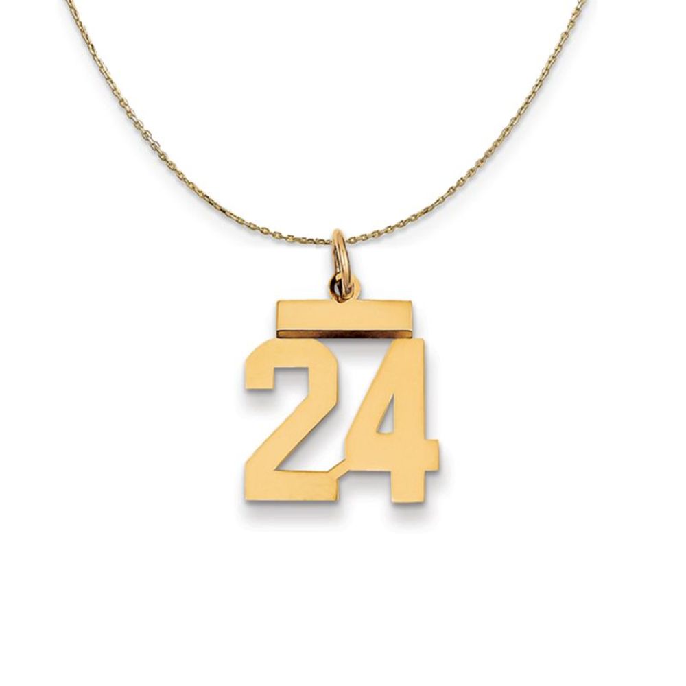 14k Yellow Gold, Athletic, Sm Polished Number 24 Necklace - 18 Inch